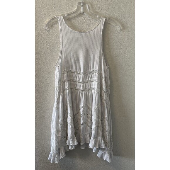 Intimately Free People Mini Slip Dress XS Swing Trapeze White Polka Dot Lacey - Picture 8 of 10